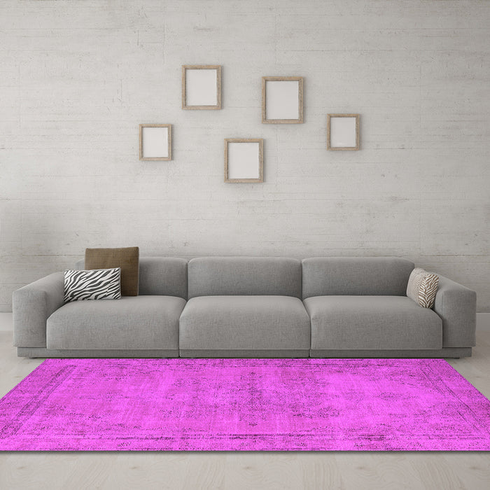 Machine Washable Oriental Pink Industrial Rug in a Living Room, wshurb1728pnk