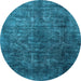 Round Machine Washable Oriental Light Blue Industrial Rug, wshurb1729lblu