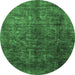 Round Machine Washable Oriental Emerald Green Industrial Area Rugs, wshurb1729emgrn