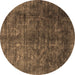 Round Oriental Brown Industrial Rug, urb1729brn