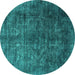 Round Oriental Turquoise Industrial Rug, urb1729turq