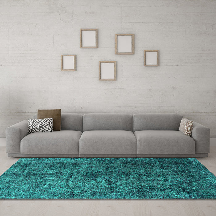 Machine Washable Oriental Turquoise Industrial Area Rugs in a Living Room,, wshurb1729turq