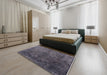 Mid-Century Modern Plum Purple Oriental Rug in a Bedroom, urb1729