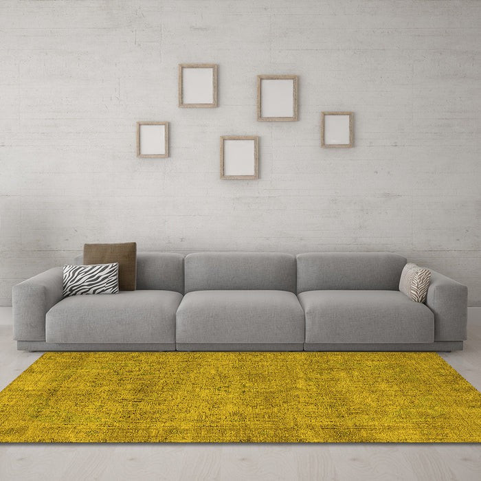 Machine Washable Oriental Yellow Industrial Rug in a Living Room, wshurb1730yw