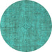 Round Oriental Turquoise Industrial Rug, urb1730turq