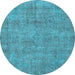 Round Machine Washable Oriental Light Blue Industrial Rug, wshurb1730lblu