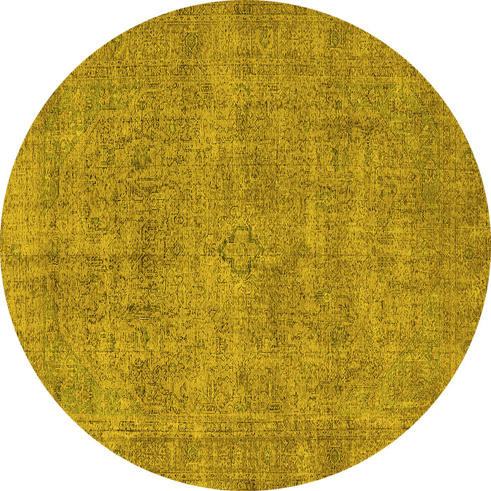 Round Machine Washable Oriental Yellow Industrial Rug, wshurb1730yw
