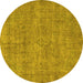 Round Machine Washable Oriental Yellow Industrial Rug, wshurb1730yw