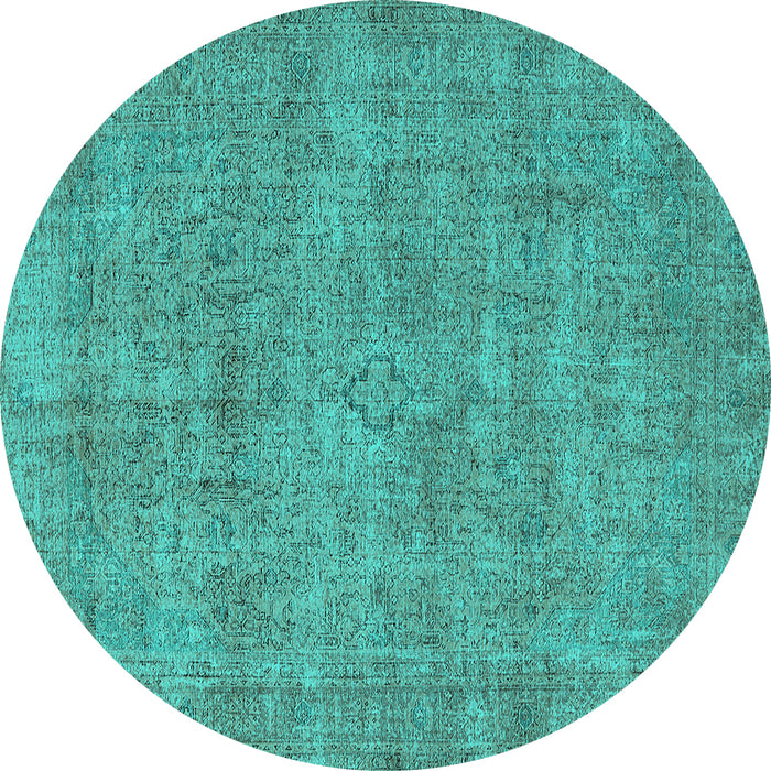 Round Machine Washable Oriental Turquoise Industrial Area Rugs, wshurb1730turq