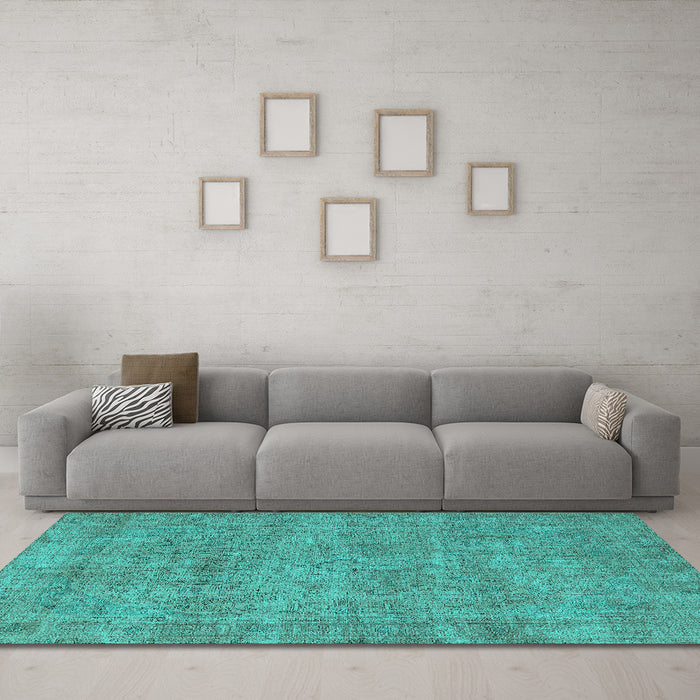 Machine Washable Oriental Turquoise Industrial Area Rugs in a Living Room,, wshurb1730turq