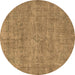 Round Oriental Brown Industrial Rug, urb1730brn