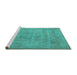 Sideview of Machine Washable Oriental Turquoise Industrial Area Rugs, wshurb1731turq