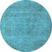 Round Machine Washable Oriental Light Blue Industrial Rug, wshurb1731lblu