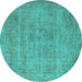 Round Machine Washable Oriental Turquoise Industrial Area Rugs, wshurb1731turq