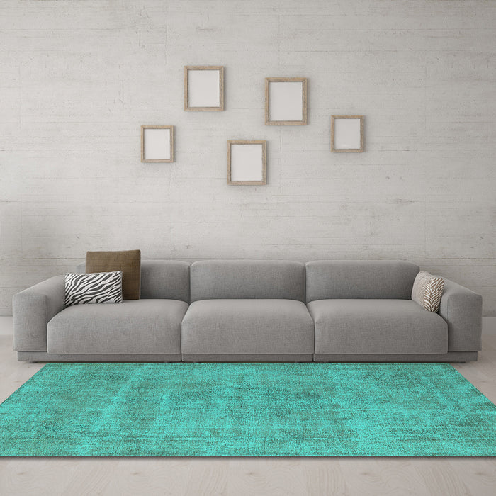 Machine Washable Oriental Turquoise Industrial Area Rugs in a Living Room,, wshurb1731turq