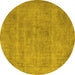 Round Machine Washable Oriental Yellow Industrial Rug, wshurb1731yw