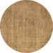 Round Oriental Brown Industrial Rug, urb1731brn