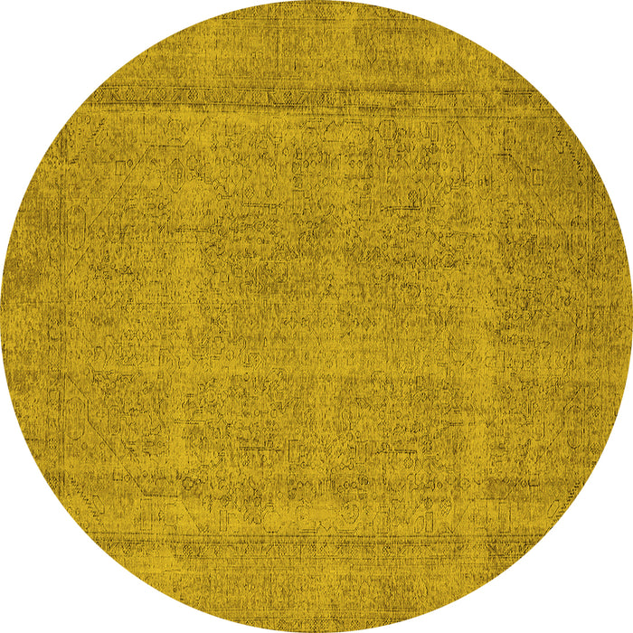 Round Machine Washable Oriental Yellow Industrial Rug, wshurb1732yw