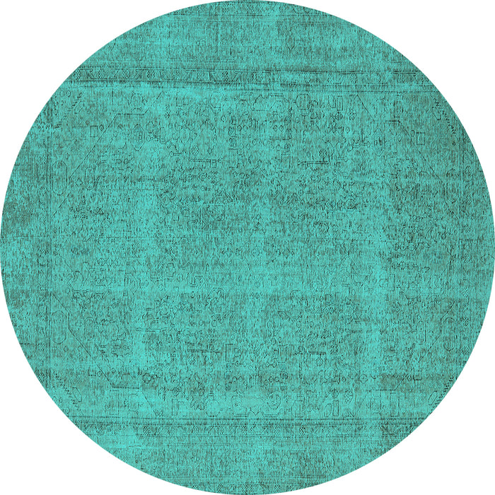 Round Machine Washable Oriental Turquoise Industrial Area Rugs, wshurb1732turq