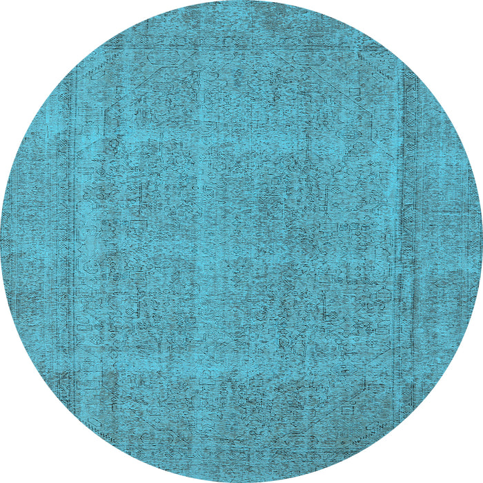 Round Machine Washable Oriental Light Blue Industrial Rug, wshurb1732lblu