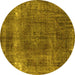 Round Machine Washable Oriental Yellow Industrial Rug, wshurb1733yw