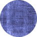 Round Machine Washable Oriental Blue Industrial Rug, wshurb1733blu