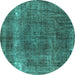 Round Machine Washable Oriental Turquoise Industrial Area Rugs, wshurb1733turq