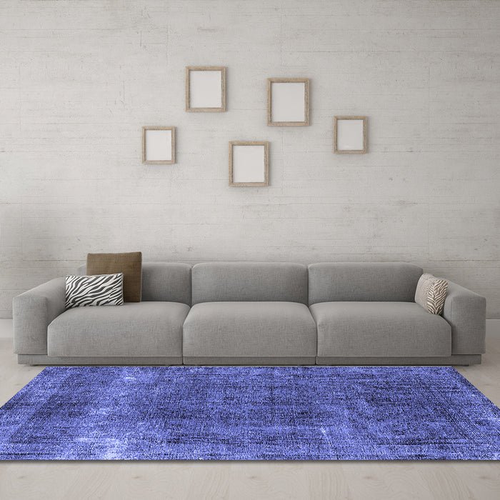 Machine Washable Oriental Blue Industrial Rug in a Living Room, wshurb1733blu