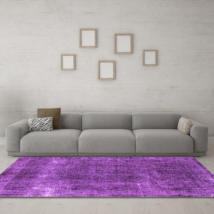 Machine Washable Oriental Purple Industrial Area Rugs in a Living Room, wshurb1733pur