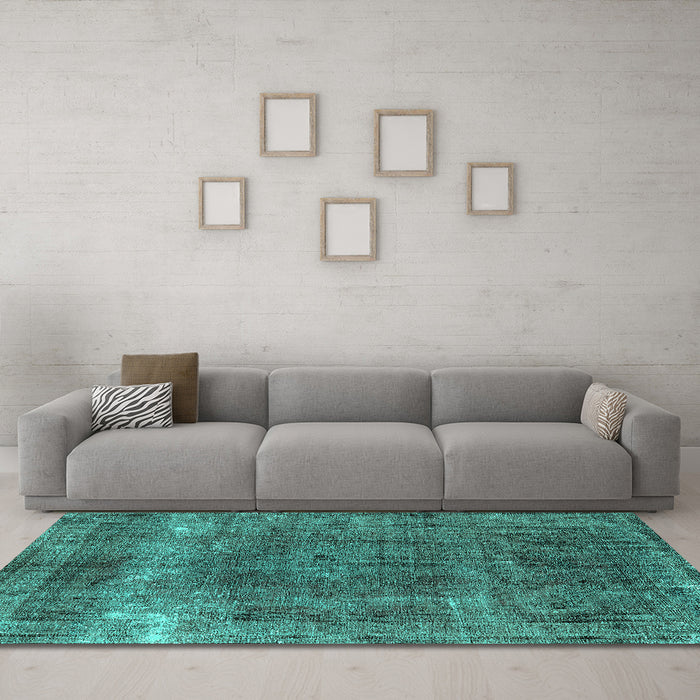 Machine Washable Oriental Turquoise Industrial Area Rugs in a Living Room,, wshurb1733turq