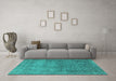 Machine Washable Oriental Turquoise Industrial Area Rugs in a Living Room,, wshurb1734turq