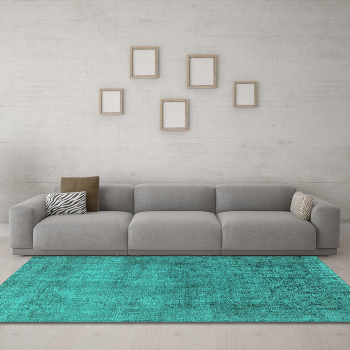 Machine Washable Oriental Turquoise Industrial Area Rugs in a Living Room,, wshurb1734turq