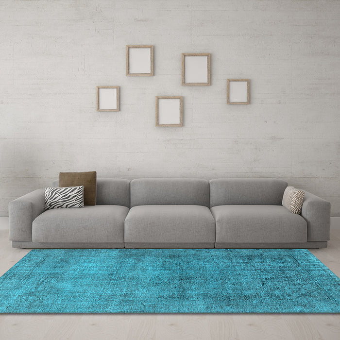 Machine Washable Oriental Light Blue Industrial Rug in a Living Room, wshurb1734lblu