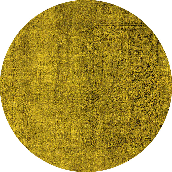 Round Machine Washable Oriental Yellow Industrial Rug, wshurb1734yw