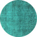 Round Oriental Turquoise Industrial Rug, urb1734turq