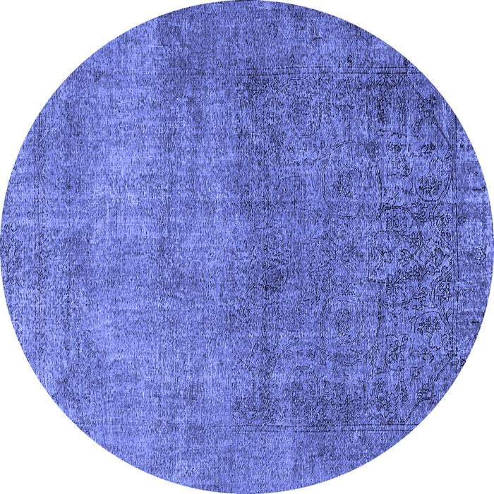 Round Machine Washable Oriental Blue Industrial Rug, wshurb1734blu