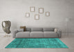 Machine Washable Oriental Turquoise Industrial Area Rugs in a Living Room,, wshurb1735turq