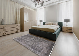 Mid-Century Modern Gray Oriental Rug in a Bedroom, urb1735