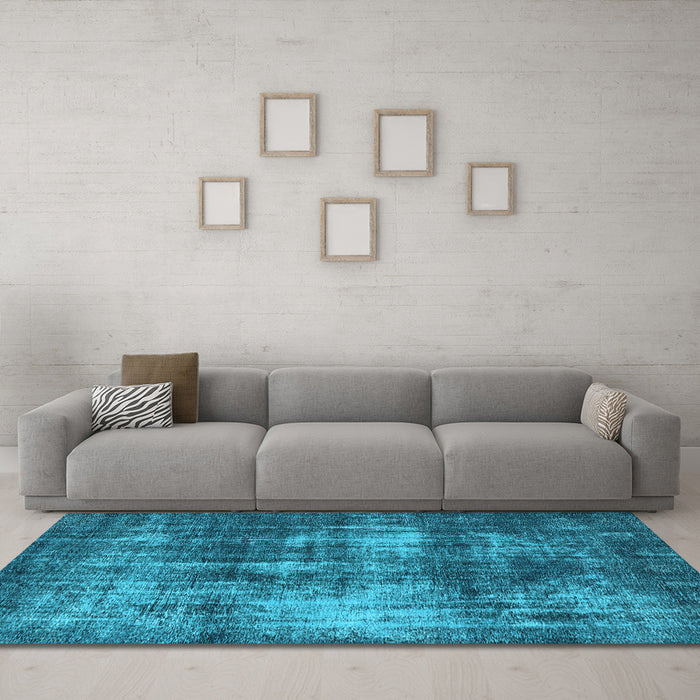 Machine Washable Oriental Light Blue Industrial Rug in a Living Room, wshurb1736lblu
