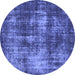 Round Machine Washable Oriental Blue Industrial Rug, wshurb1736blu