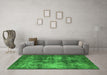 Machine Washable Oriental Green Industrial Area Rugs in a Living Room,, wshurb1736grn