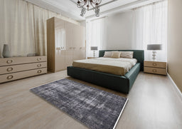 Mid-Century Modern Gray Oriental Rug in a Bedroom, urb1736