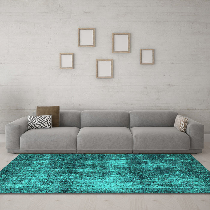 Machine Washable Oriental Turquoise Industrial Area Rugs in a Living Room,, wshurb1736turq
