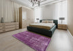 Mid-Century Modern DarkMagenta Purple Oriental Rug in a Bedroom, urb1737