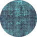 Round Oriental Turquoise Industrial Rug, urb1737turq