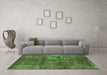 Machine Washable Oriental Green Industrial Area Rugs in a Living Room,, wshurb1737grn