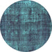 Round Machine Washable Oriental Turquoise Industrial Area Rugs, wshurb1737turq