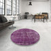 Round Mid-Century Modern DarkMagenta Purple Oriental Rug in a Office, urb1737