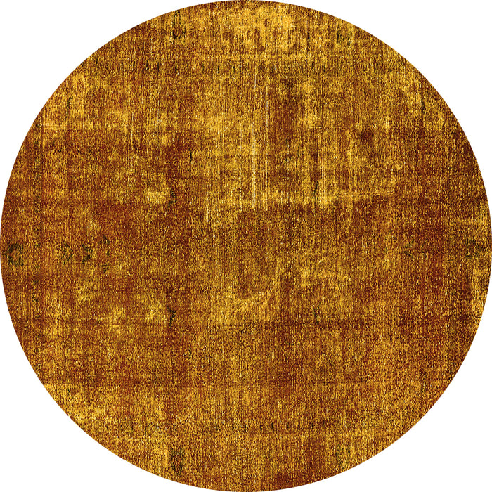 Round Machine Washable Oriental Yellow Industrial Rug, wshurb1737yw