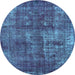 Round Oriental Light Blue Industrial Rug, urb1737lblu